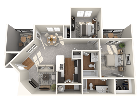 Floor plan for 2 beds, 2 baths, 850 sqft